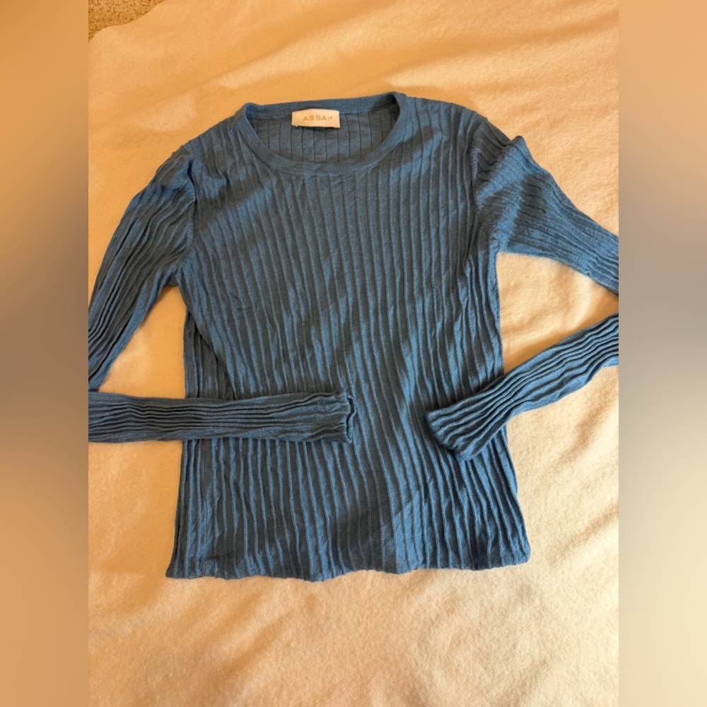 Cashmere and silk Teal Ribbed Women's Sweater